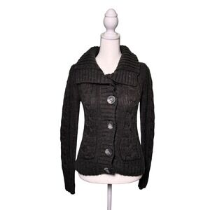 Vintage Y2K Aeropostale Cable Knit Cardigan Grey Women's Size Medium Wool Blend